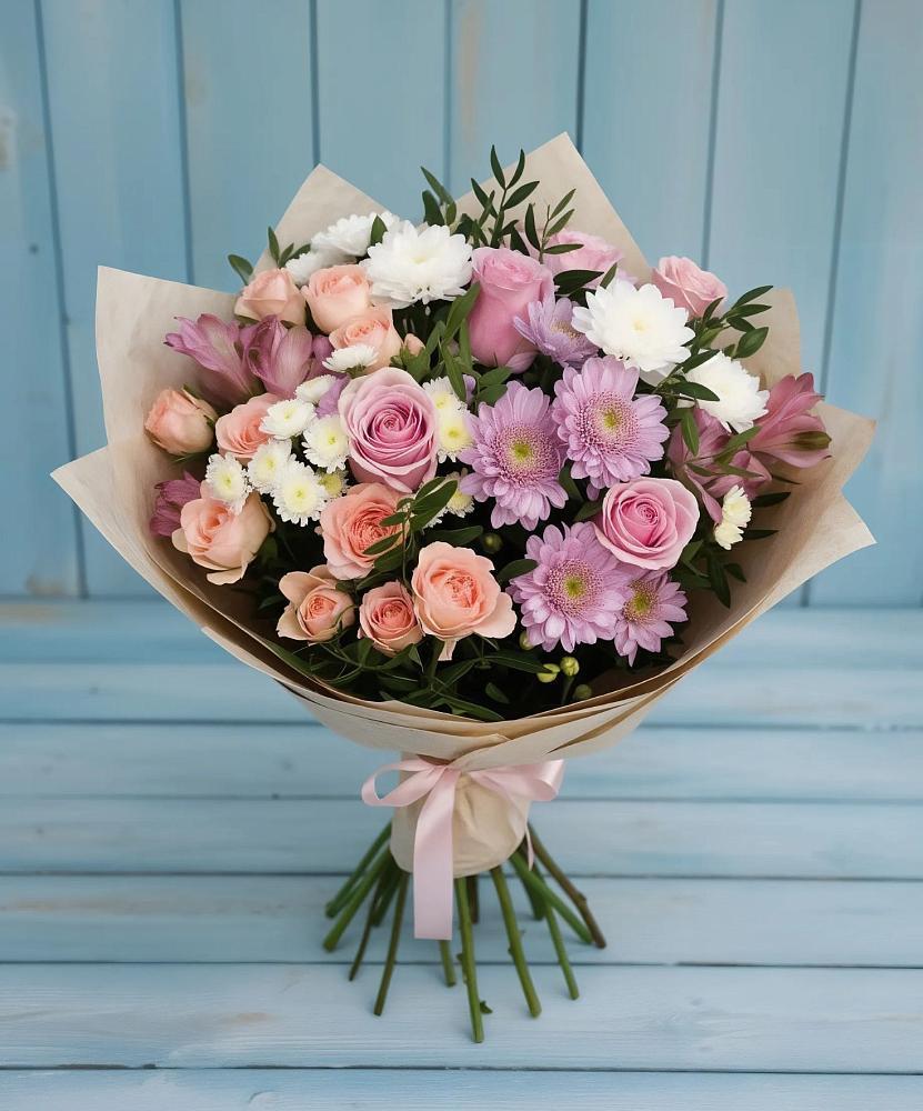 Букет цветов из: Хризантемы, Розы и Альстромерии в Завитинске